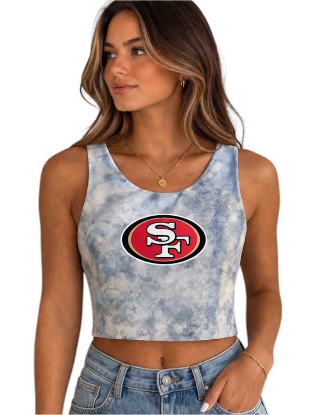 NFL San Francisco 49ers Gray/Blue Tie-Dye Crop Tank
